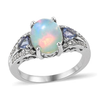 Ethiopian Welo Opal and Multi Gemstone Ring in Platinum Over Sterling Silver 2.15 ctw