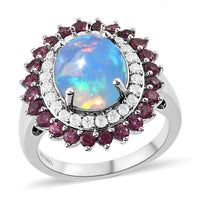 Ethiopian Welo Opal and Multi Gemstone Cocktail Ring in Platinum Over Sterling Silver (Size 7.0) 3.85 ctw