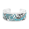 SANTA FE Style Kingman Turquoise and Lab Created Opal Cuff Bracelet in Sterling Silver (7.00 In) 48 Grams 19.00 ctw - Sticky add to cart bar