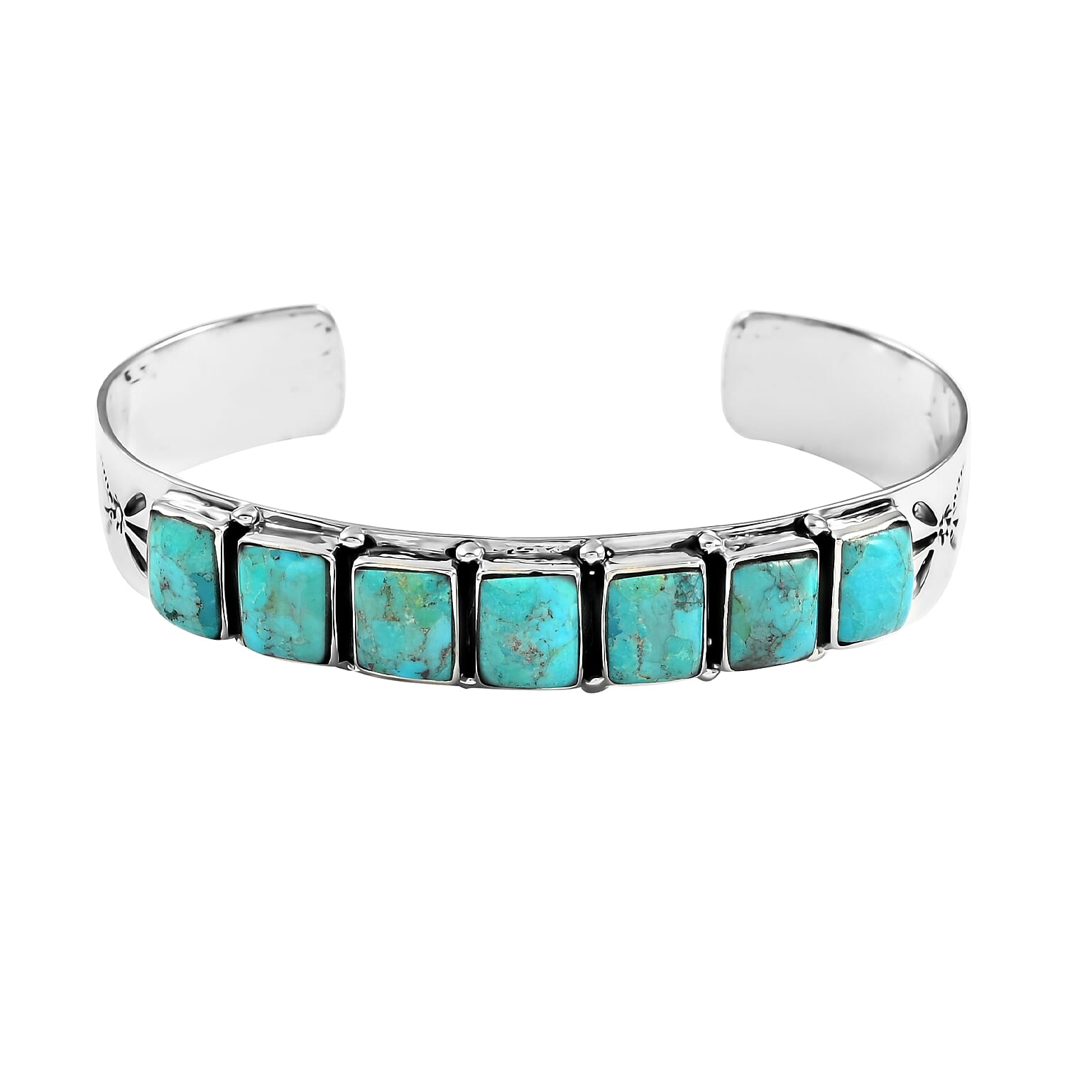 SANTA FE Style Kingman Turquoise Cuff Bracelet in Sterling Silver (7.00 In) 19.20 Grams 12.50 ctw