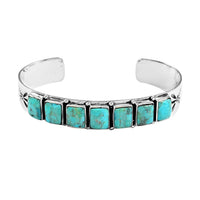 SANTA FE Style Kingman Turquoise Cuff Bracelet in Sterling Silver (7.00 In) 19.20 Grams 12.50 ctw