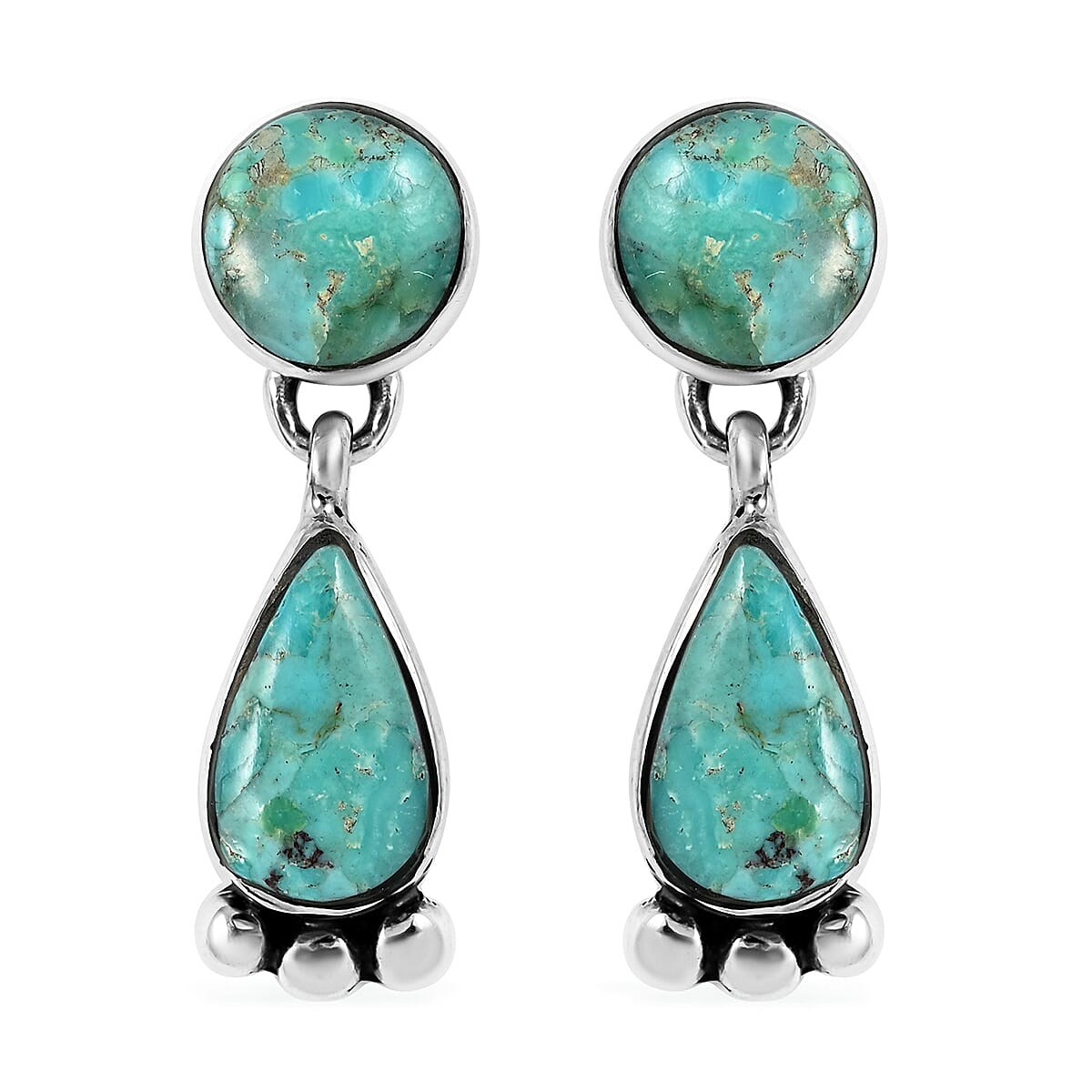 SANTA FE Style Kingman Turquoise Dangle Earrings in Sterling Silver 6.50 ctw