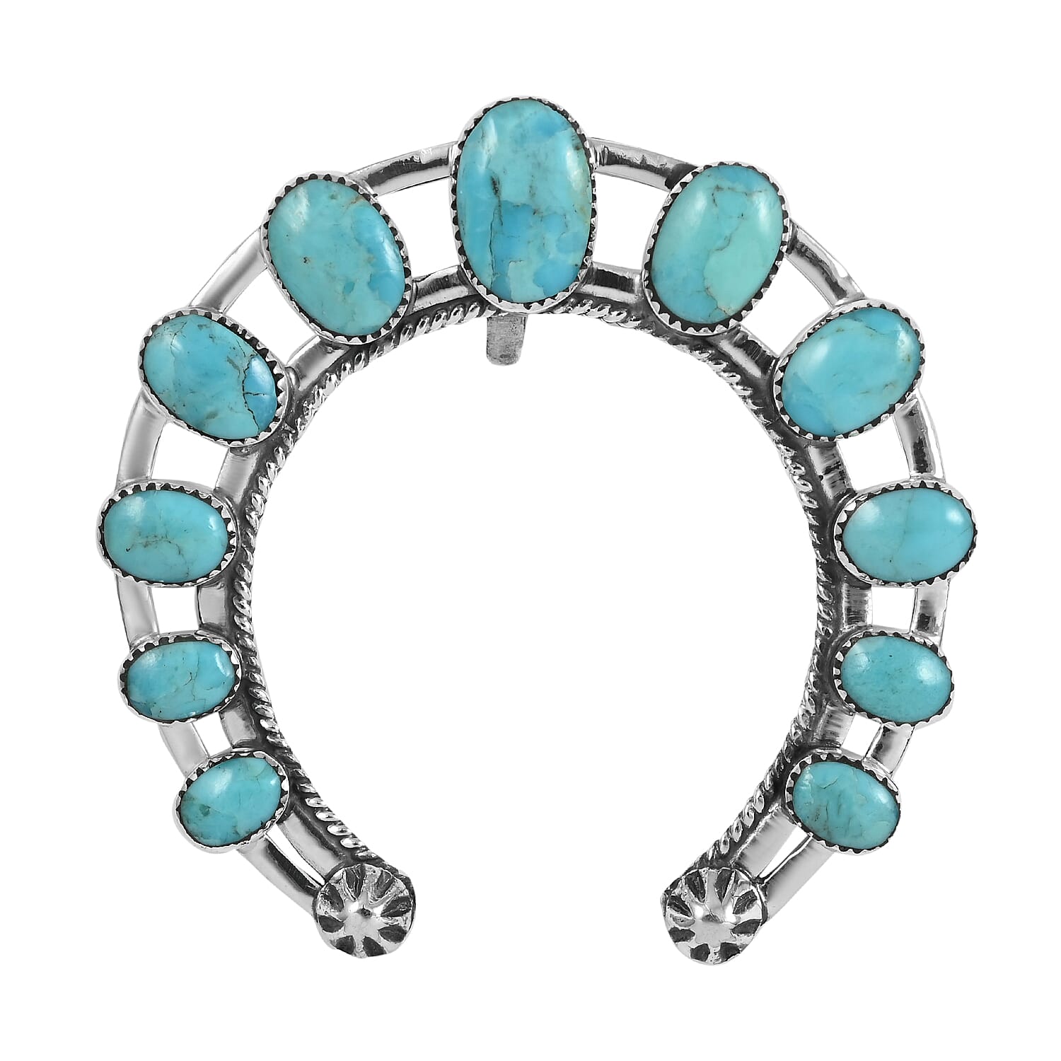 SANTA FE Style Kingman Turquoise Horse Shoe Pendant in Sterling Silver 10.75 Grams 8.50 ctw