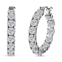 100 Facet Moissanite VS-EF Hoop Earrings in Platinum Over Sterling Silver 7.80 Grams 12.50 ctw