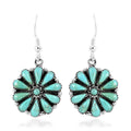 SANTA FE Style Kingman Turquoise Flower Dangle Earrings in Sterling Silver 5.50 ctw - Sticky add to cart bar