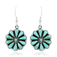 SANTA FE Style Kingman Turquoise Flower Dangle Earrings in Sterling Silver 5.50 ctw