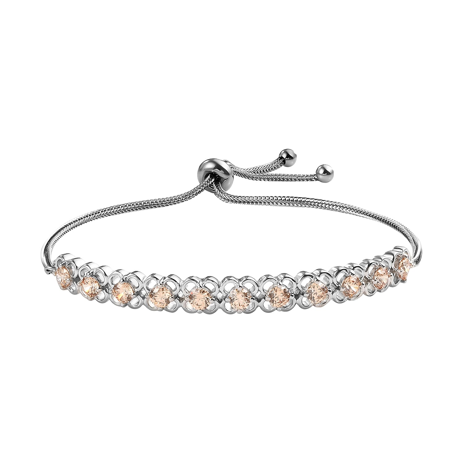 KARIS Simulated Multi Color Diamond Bolo Bracelet in Platinum Bond and Stainless Steel 4.65 ctw
