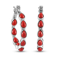 Red Howlite Inside Out Hoop Earrings in Stainless Steel 6.15 ctw