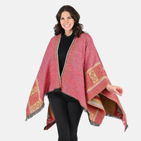 TAMSY Reversible Tan and Red Tribal Pattern Kimono - One Size Fits Most
