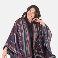 TAMSY Reversible Red and Blue Santa Fe Style Pattern Kimono - One Size Fits Most