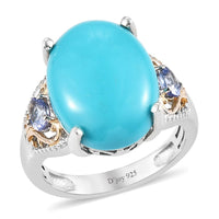 AMERICAN Natural Sleeping Beauty Turquoise, Tanzanite Ring in Vermeil YG and Platinum Over Sterling Silver (Size 10.0) 7.25 ctw