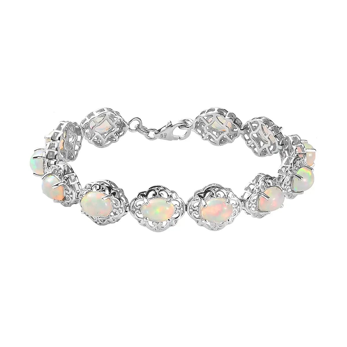 Premium Ethiopian Welo Opal Bracelet in Platinum Over Sterling Silver (6.50 In) 10.75 Grams 8.65 ctw (Delivered in 10-14 Business Days)