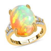 LUXORO 10K Yellow Gold AAA Ethiopian Welo Opal and G-H I3 Diamond Ring (Size 7.0) 3.65 Grams 8.25 ctw