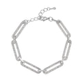 White Austrian Crystal Paperclip Chain Bracelet in Silvertone (7.50-9.50In) - Sticky add to cart bar