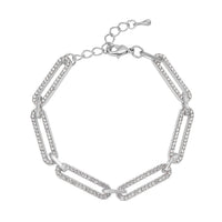 White Austrian Crystal Paperclip Chain Bracelet in Silvertone (7.50-9.50In)