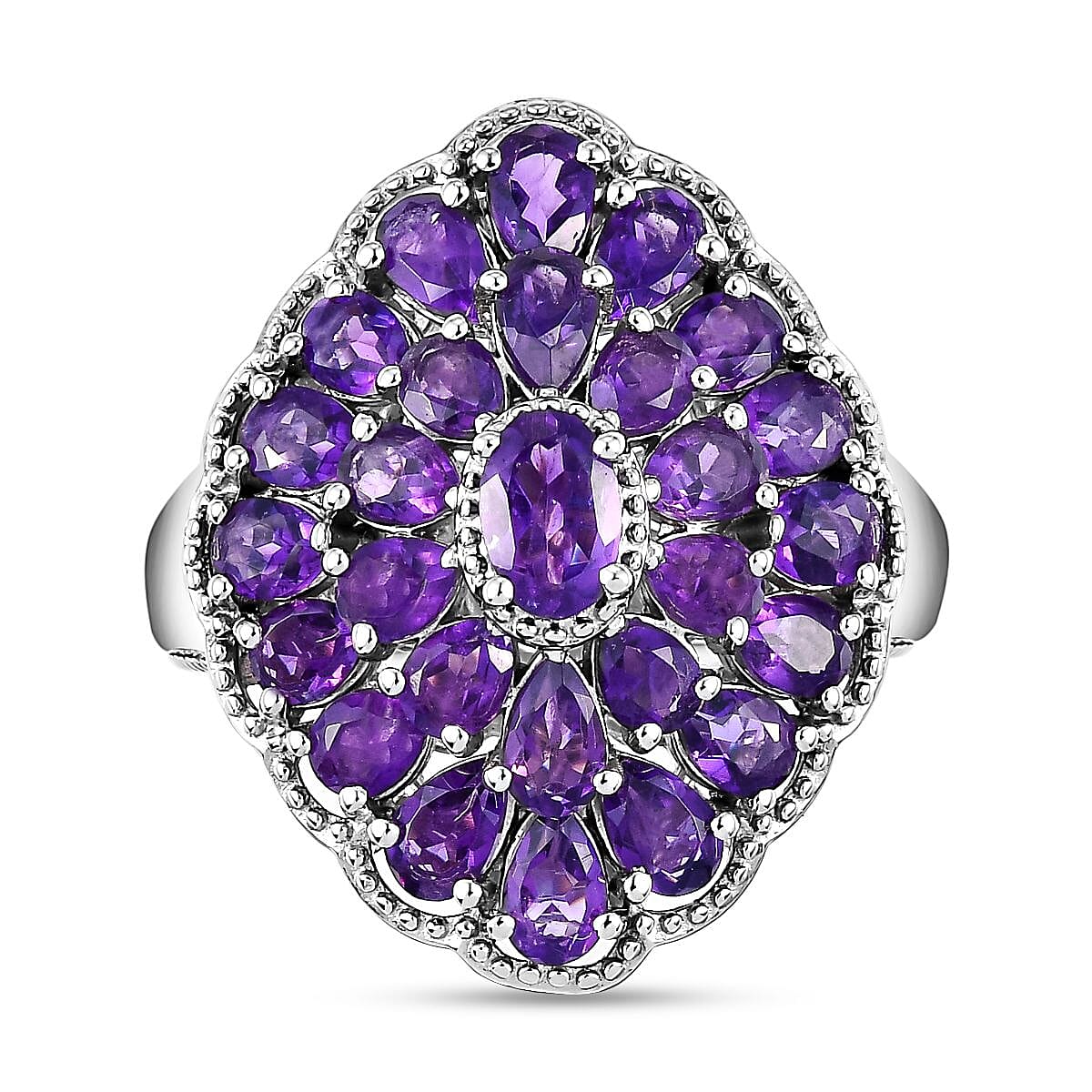 African Amethyst 6.15 ctw Ring in Platinum Over Sterling Silver (Size 5.5)