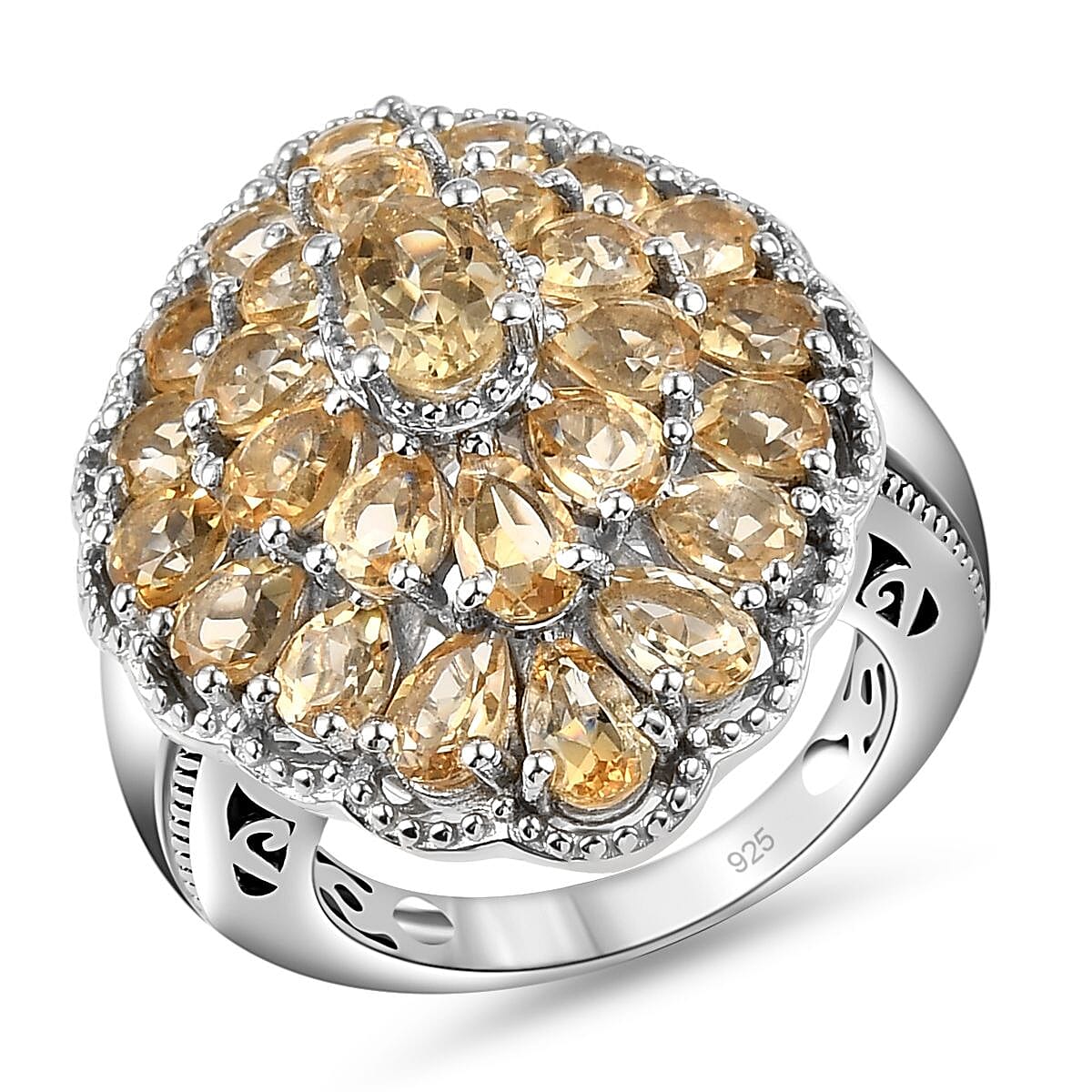 Brazilian Citrine 6.15 ctw Ring in Platinum Over Sterling Silver (Size 11.5)