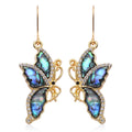 Abalone Shell, Black and White Austrian Crystal Butterfly Earrings in Goldtone - Sticky add to cart bar