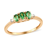 Natural Tsavorite Garnet and Diamond Accent Trilogy Ring in Vermeil Yellow Gold Over Sterling Silver (Size 8.0) 0.50 ctw