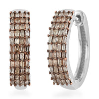 Natural Champagne Diamond Hoop Earrings in Platinum Over Sterling Silver 0.50 ctw