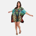 TAMSY Turquoise Cheetah & Peacock Feather Screen Printed Kaftan - One Size Fits Most - Sticky add to cart bar