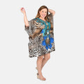 TLV TAMSY Brown Snake Screen Printed Short Kaftan - One Size Fits Most - Sticky add to cart bar