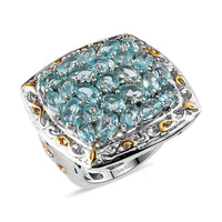 Madagascar Paraiba Apatite and Natural White Zircon Ring in Vermeil YG & Platinum Over Sterling Silver 8.85 Grams 4.90 ctw