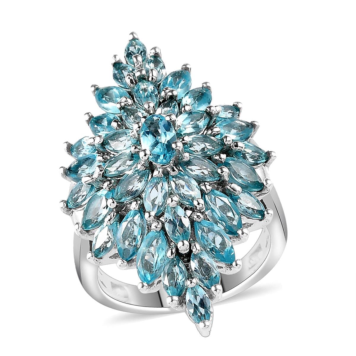 Madagascar Paraiba Apatite Elongated Ring in Platinum Over Sterling Silver (Size 10.0) 4.30 ctw