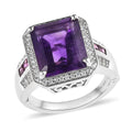Amethyst and Multi Gemstone Ring in Platinum Over Sterling Silver (Size 10.0) 6.10 ctw - Sticky add to cart bar