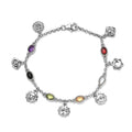 Multi Gemstone Chakra Charm Bracelet in Platinum Over Sterling Silver (7.25 In) 3.15 ctw - Sticky add to cart bar