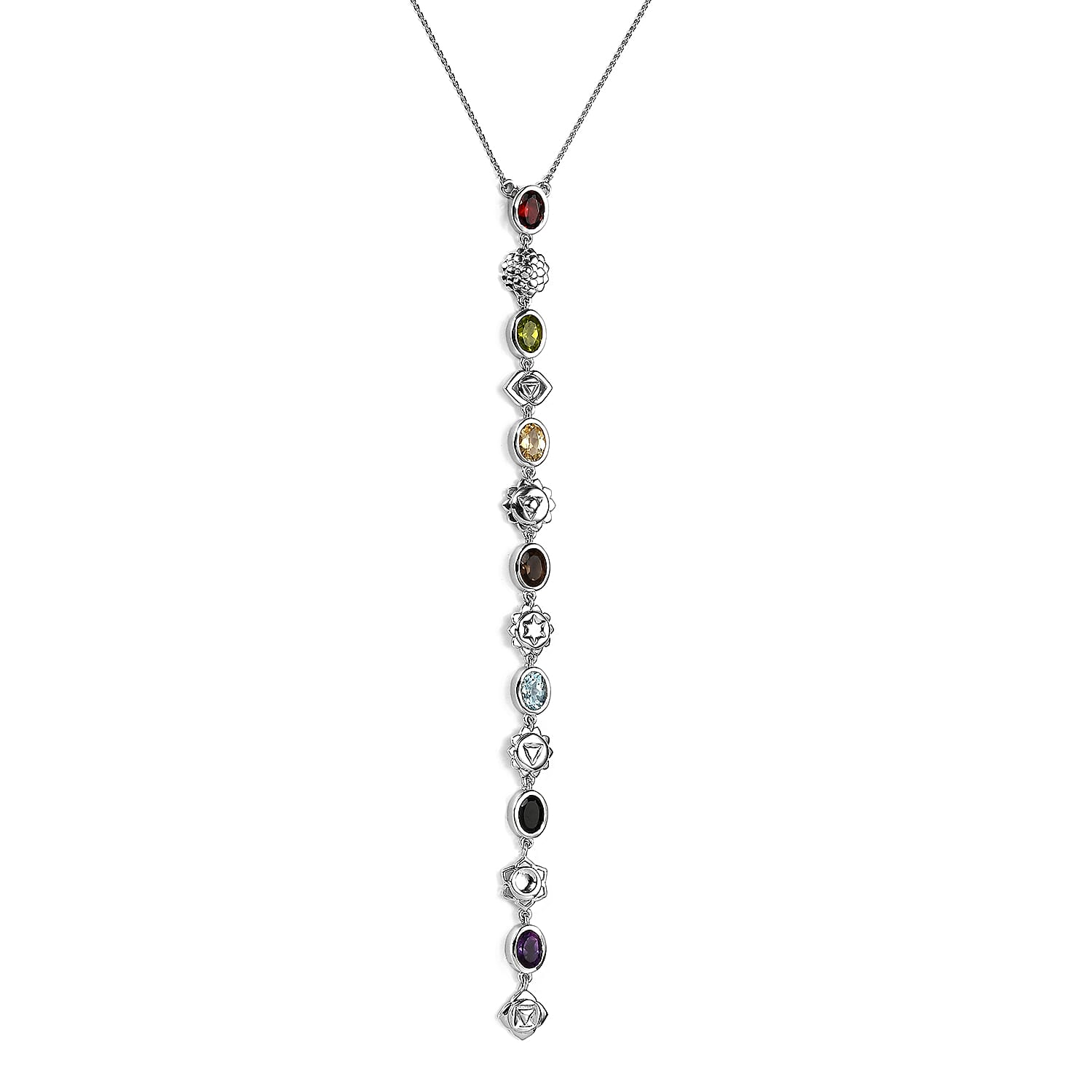 Multi Gemstone 5.75 ctw Chakra Lariat Necklace in Platinum Over Sterling Silver 18-20 Inches