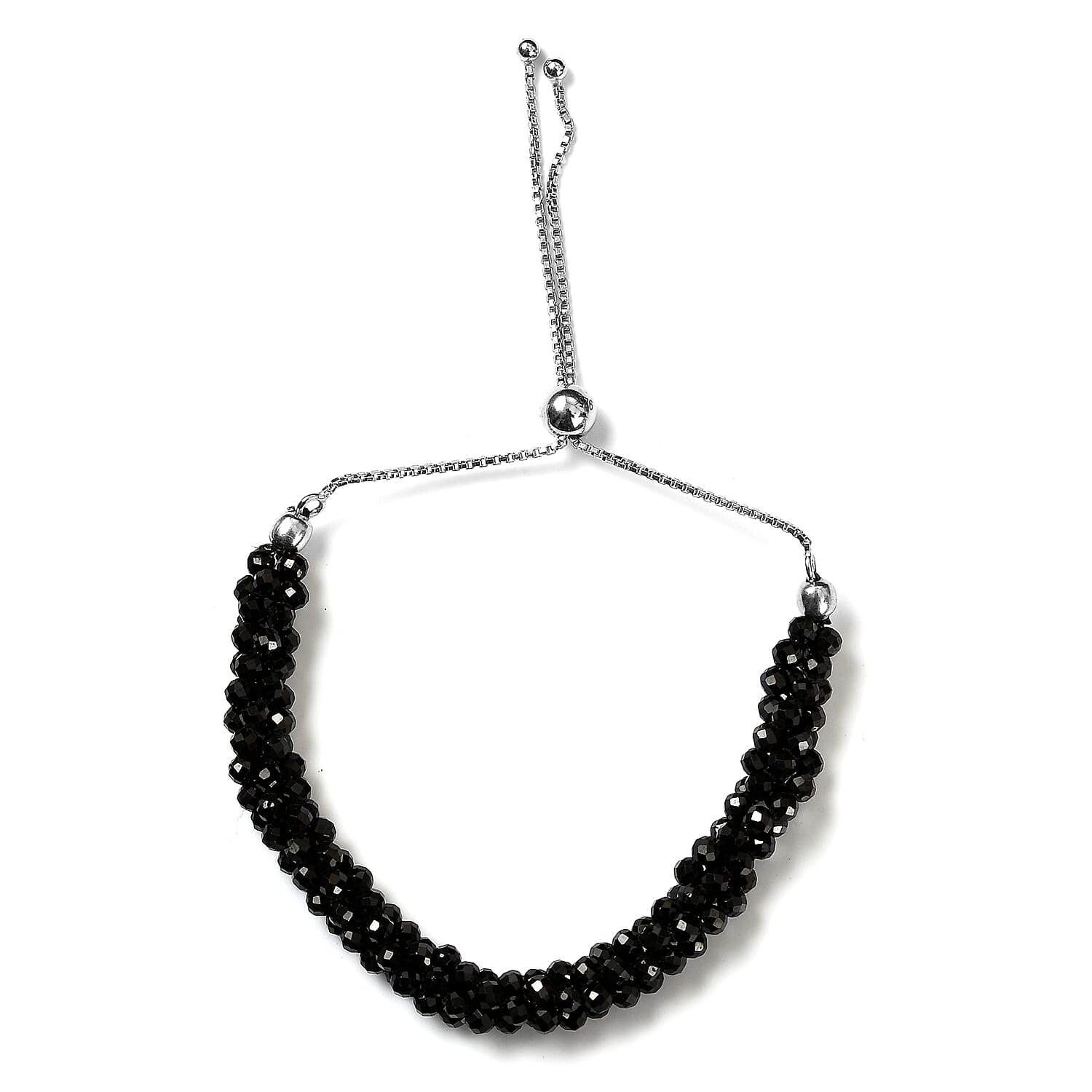 Thai Black Spinel Multi Row Beaded Bolo Bracelet in Sterling Silver 36.00 ctw