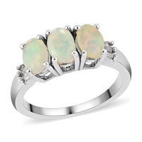Premium Ethiopian Welo Opal and Diamond 3 Stone Ring in Platinum Over Sterling Silver (Size 6.0) 1.00 ctw