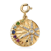 Starburst Sun and Moon Celestial Multi Color Gemstone Coin Medallion Charm in Vermeil Yellow Gold Over Sterling Silver 0.50 ctw