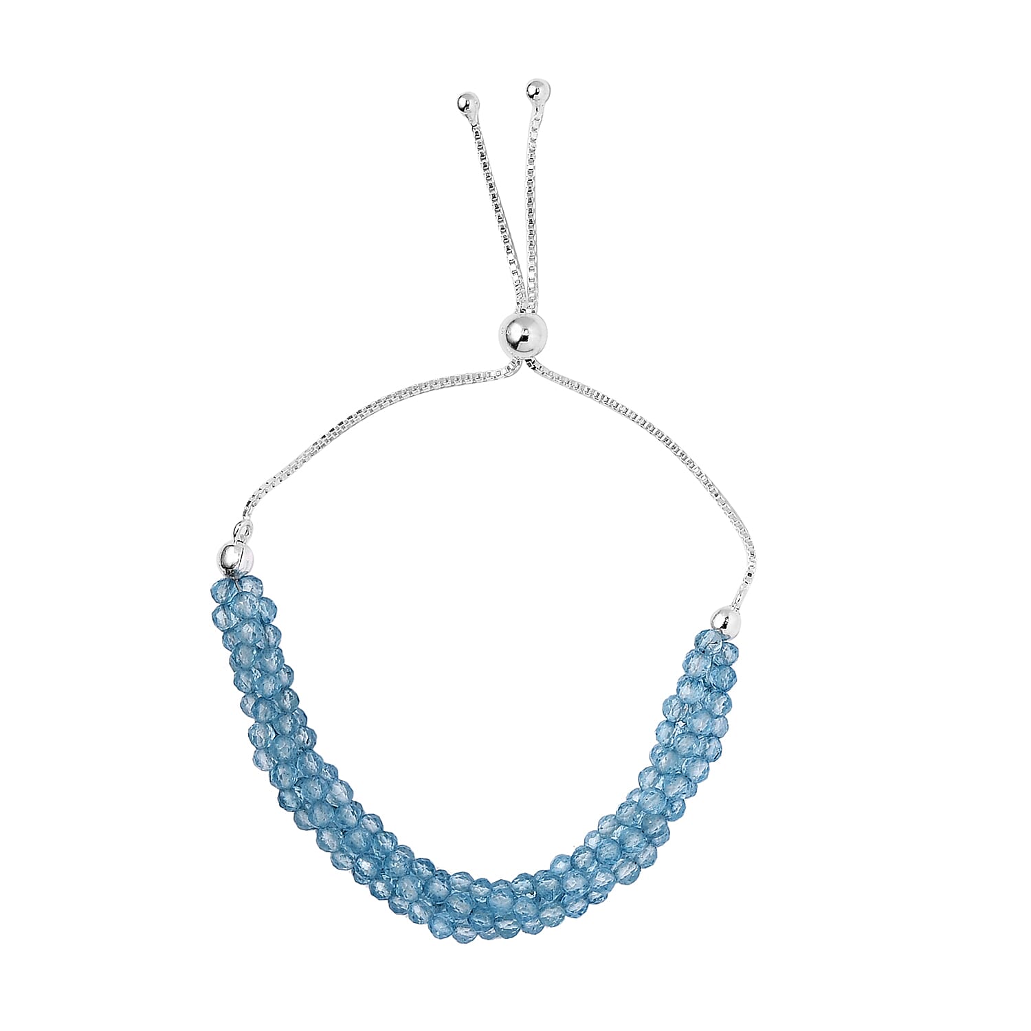 Sky Blue Topaz Multi Row Beaded Bolo Bracelet in Sterling Silver 35.00 ctw