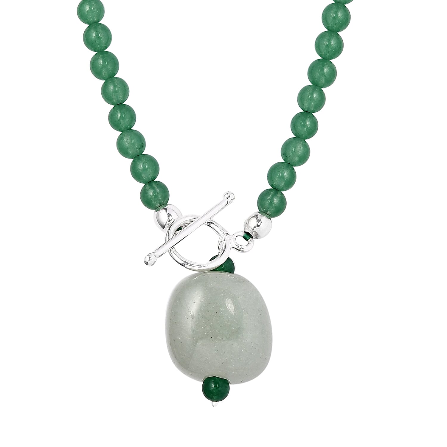 Green Aventurine Beaded Necklace 20 Inches in Sterling Silver 90.00 ctw