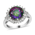 Northern Lights Mystic Topaz and Natural White Zircon Halo Ring in Platinum Over Sterling Silver (Size 7.0) 6.50 ctw - Sticky add to cart bar