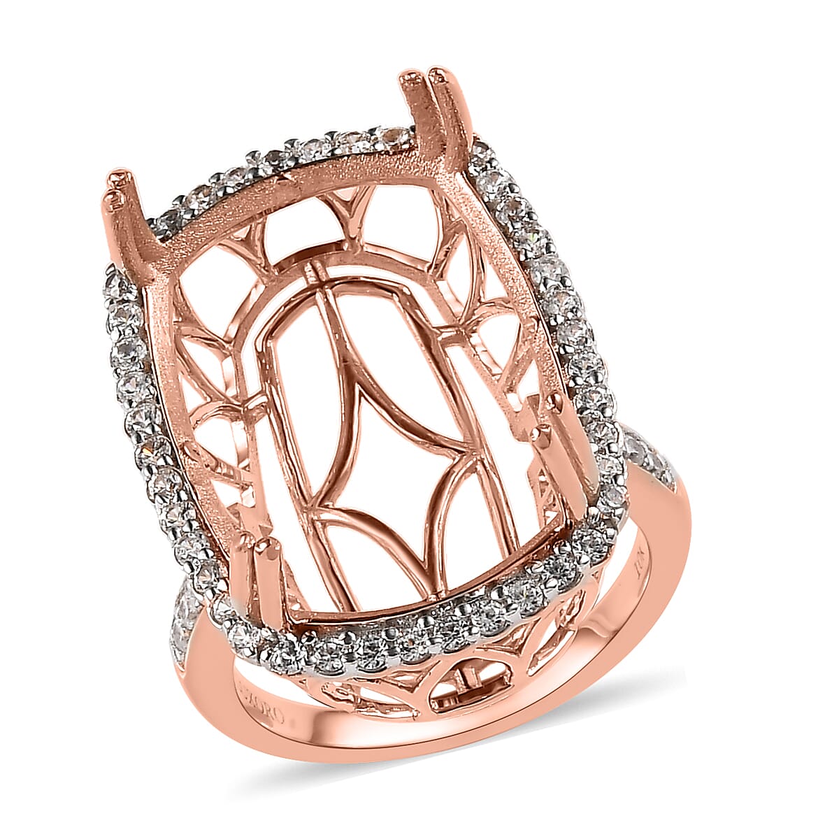 Luxoro 10K Rose Gold White Zircon Mounting Ring (Size 8.0) 6.75 Grams 1.00 ctw