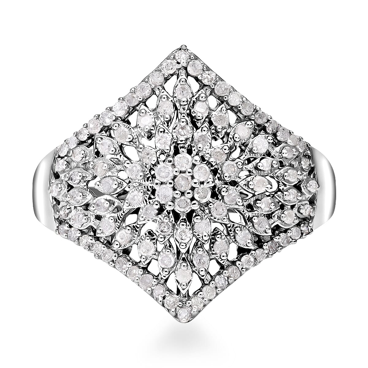 Diamond Floral Ring in Platinum Over Sterling Silver (Size 10.0) 0.50 ctw