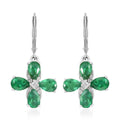 AAA Kagem Emerald and White Zircon Lever Back Earrings in Rhodium Over Sterling Silver 3.00 ctw - Sticky add to cart bar