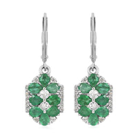 AAA Kagem Emerald and White Zircon Dangle Earrings in Rhodium Over Sterling Silver 3.10 ctw