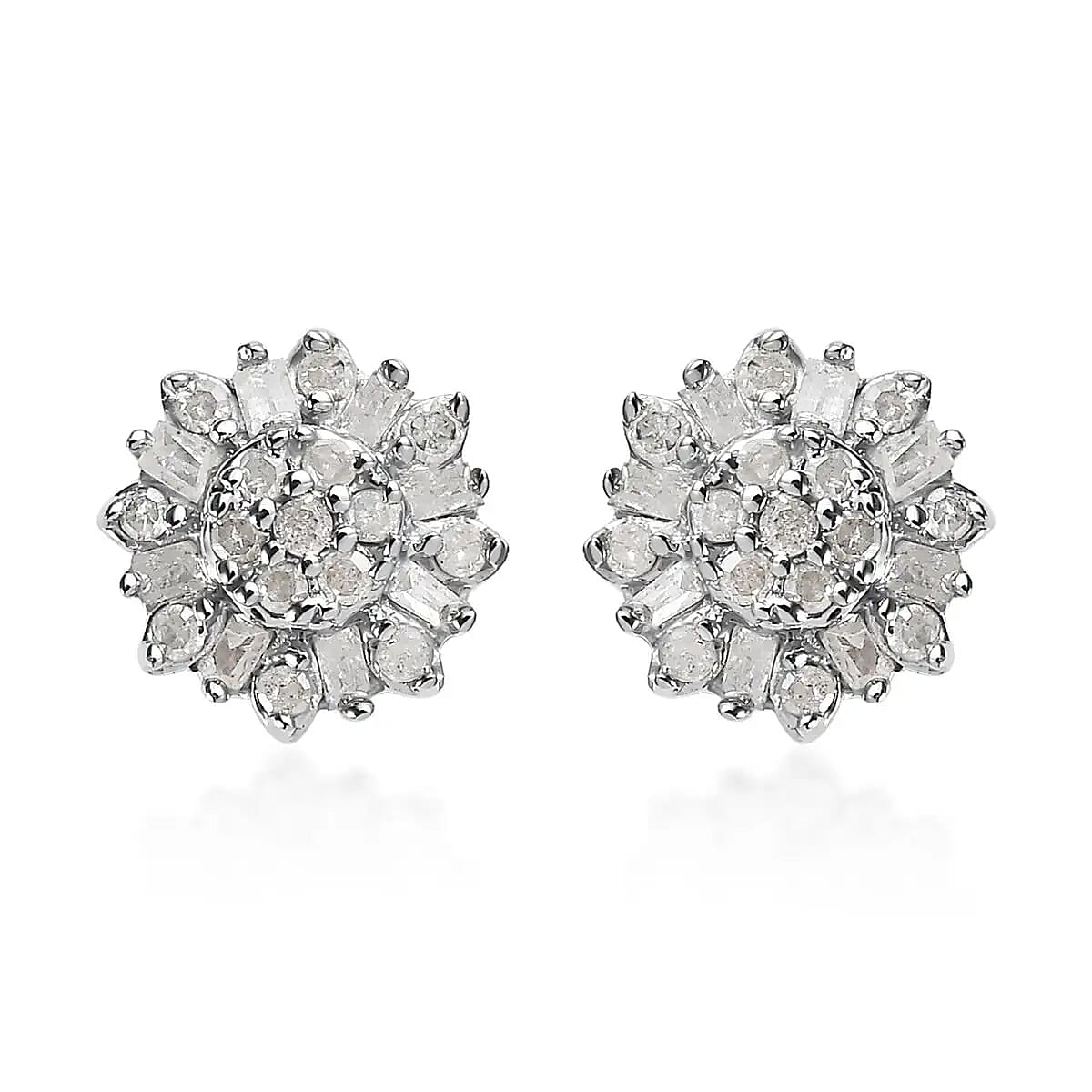 Diamond Floral Stud Earrings in Platinum Over Sterling Silver 0.25 ctw