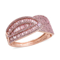 Simulated Pink Sapphire and Pink Austrian Crystal Bangle Bracelet in Rosetone (7.00 In)