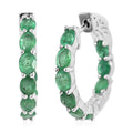 AAA Kagem Emerald Hoop Earrings in Rhodium Over Sterling Silver 3.00 ctw - Sticky add to cart bar