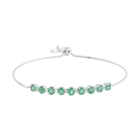 AAA Kagem Emerald and Natural White Zircon Line Bolo Bracelet in Rhodium Over Sterling Silver 1.85 ctw