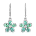 AAA Kagem Emerald and Natural White Zircon Flower Earrings in Rhodium Over Sterling Silver 1.40 ctw - Sticky add to cart bar