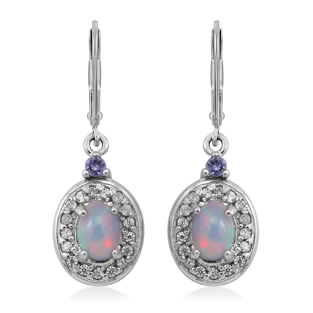Premium Ethiopian Welo Opal and Multi Gemstone Lever Back Earrings in Platinum Over Sterling Silver 1.60 ctw