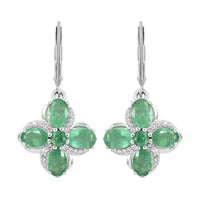 AAA Kagem Emerald and White Zircon Lever Back Earrings in Rhodium Over Sterling Silver 4.00 ctw