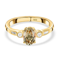 AAA Turkizite and White Diamond 0.92 ctw Solitaire Ring in Vermeil Yellow Gold Over Sterling Silver (Size 11.5)