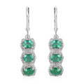 AAA Kagem Emerald and White Zircon Line Earrings in Rhodium Over Sterling Silver 2.20 ctw - Sticky add to cart bar